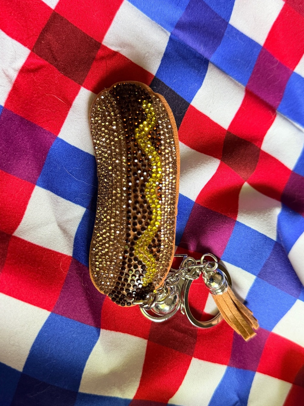Rhinestone Hot Dog Keychain with Tassel 4th of July